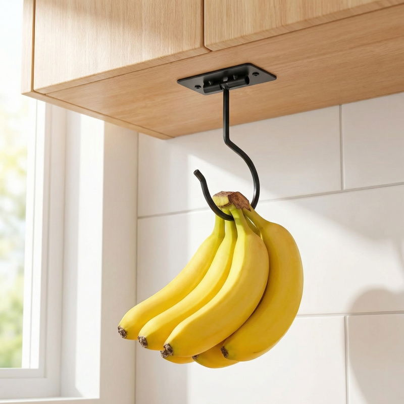 Food Storage Drawer Organizer - Черный металлический самоклеящийся крючок-банан, складная полка