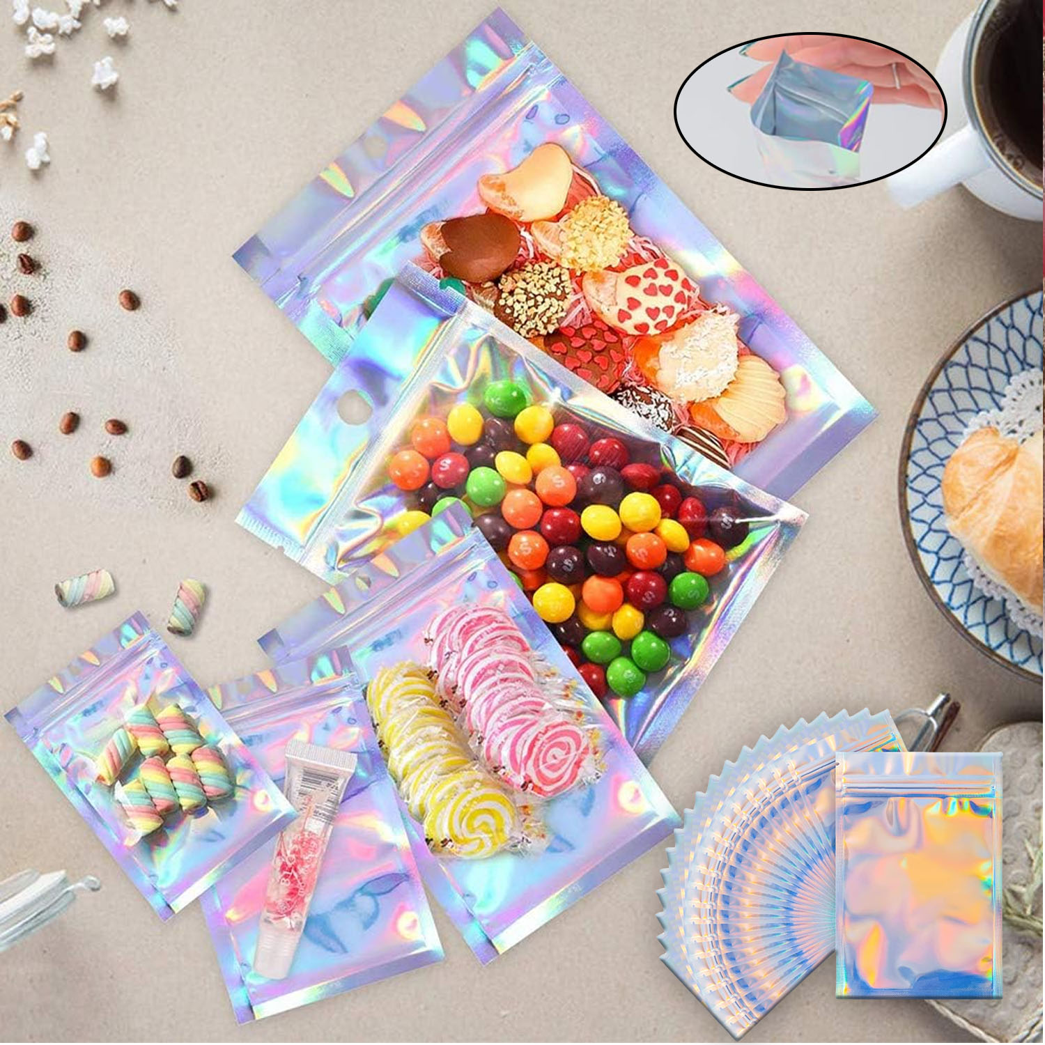 Food Storage In Mylar Bags - Закрываемые голографические радужные майларовые пакеты, устойчивые